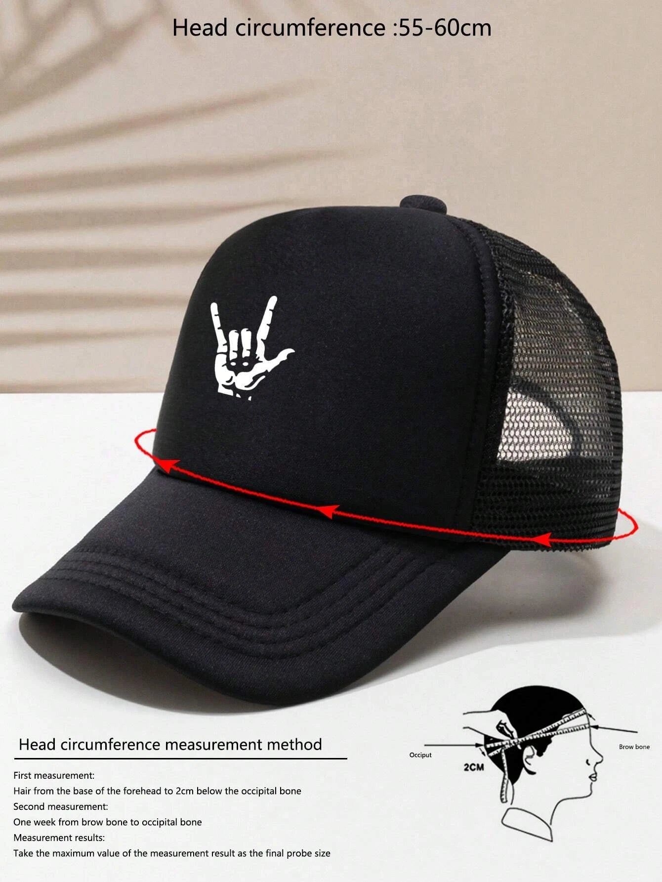1pc Unisex Hand Pattern Adjustable Casual Baseball Cap For Daily Life