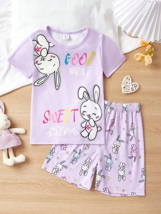 Toddler Girls Cartoon Graphic Tee & Shorts PJ Set