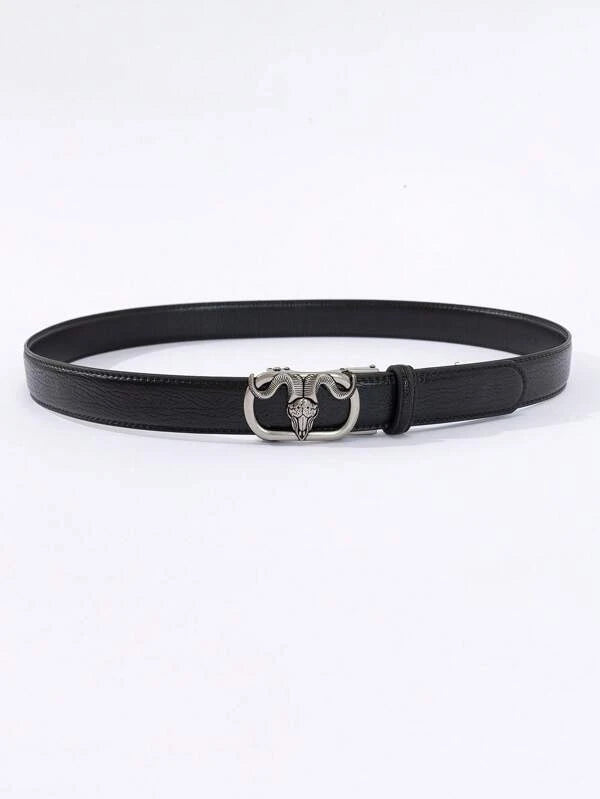 1pc Men Embossed Detail Animal Head Decor Fashionable Geometric Buckle Belt For Daily Life