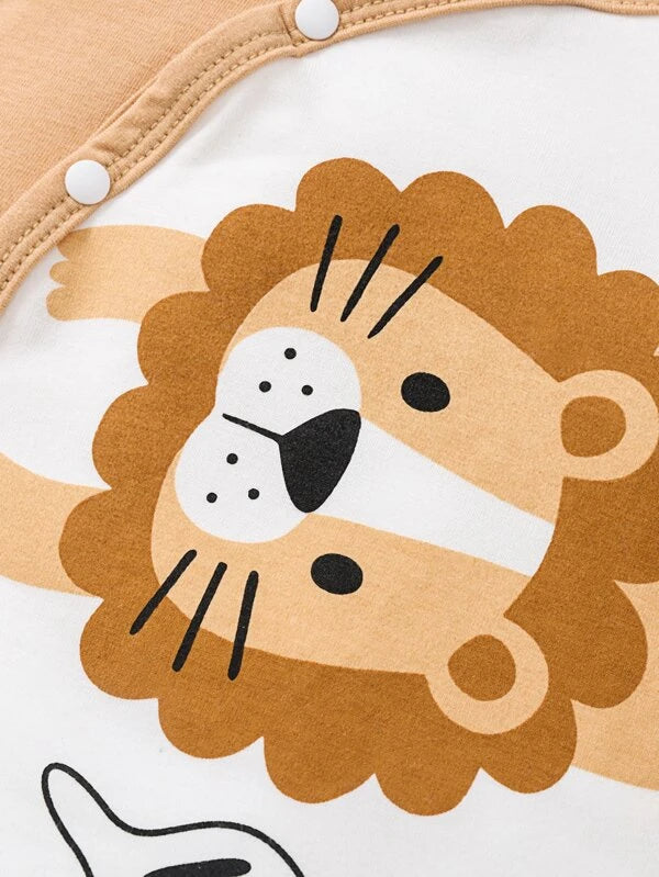 Baby Cartoon Lion Graphic Romper & Hat
