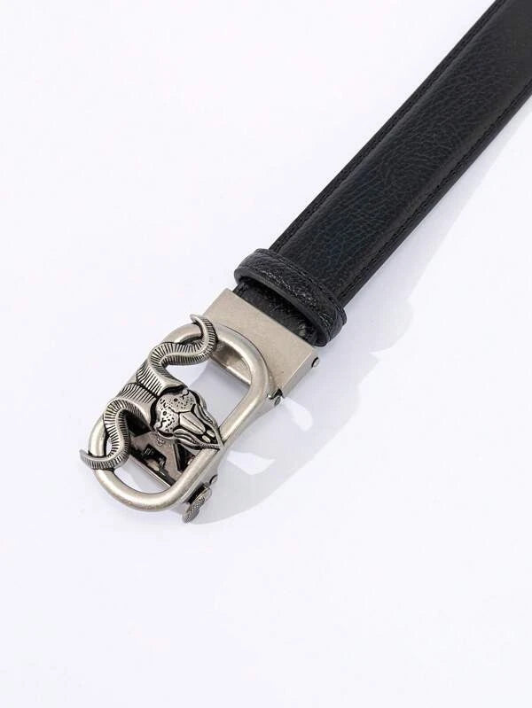 1pc Men Embossed Detail Animal Head Decor Fashionable Geometric Buckle Belt For Daily Life