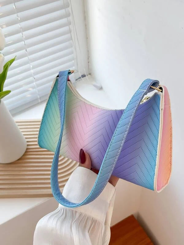 Ombre Chevron Detail Baguette Bag, Mothers Day Gift For Mom