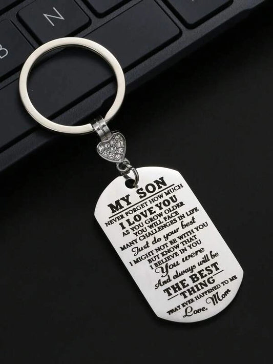 1pc Men Rhinestone Heart Decor Slogan Graphic Geometric Charm Fashion Keychain For Mother's Day Gift