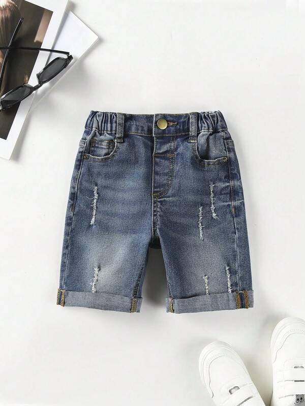 Toddler Boys Ripped Rolled Hem Denim Shorts