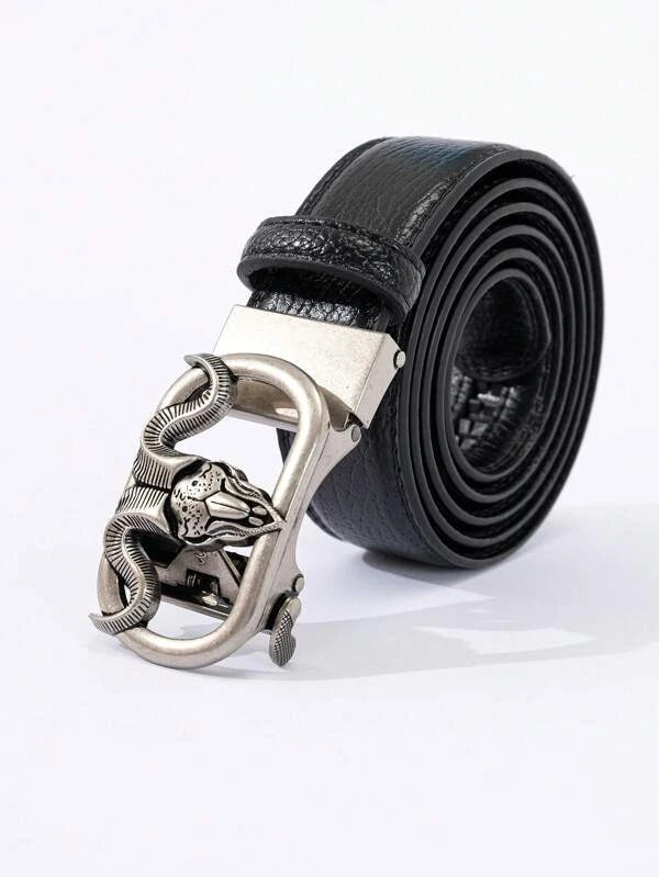 1pc Men Embossed Detail Animal Head Decor Fashionable Geometric Buckle Belt For Daily Life