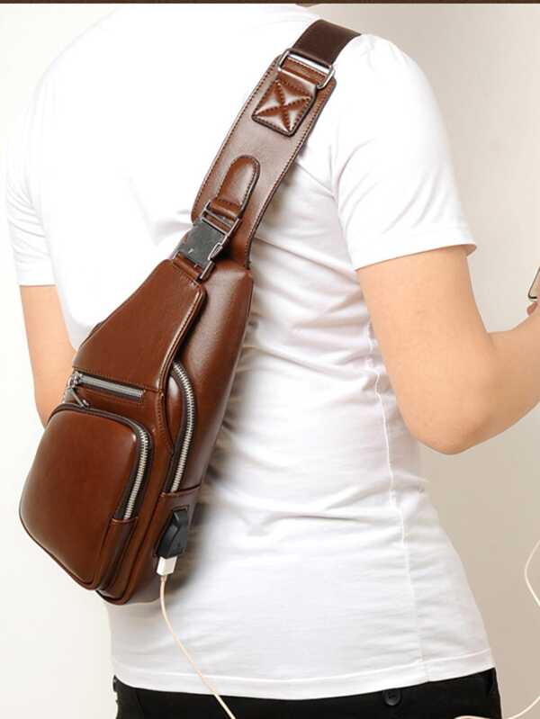 New chest bag Men's backpack Men's bag Small backpack casual leather bag single shoulder crossbody bag men's bag zipper