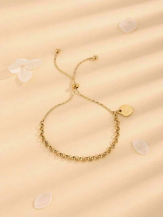 1pc Fashion Heart Charm Adjustable Ball Decor Bracelet For Women For Daily Decoration Valentine's Day Gift