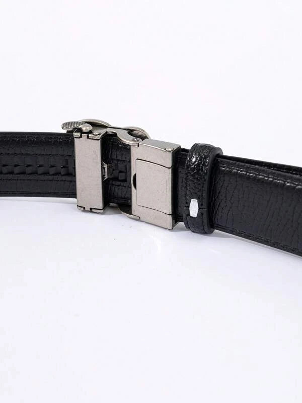 1pc Men Embossed Detail Animal Head Decor Fashionable Geometric Buckle Belt For Daily Life