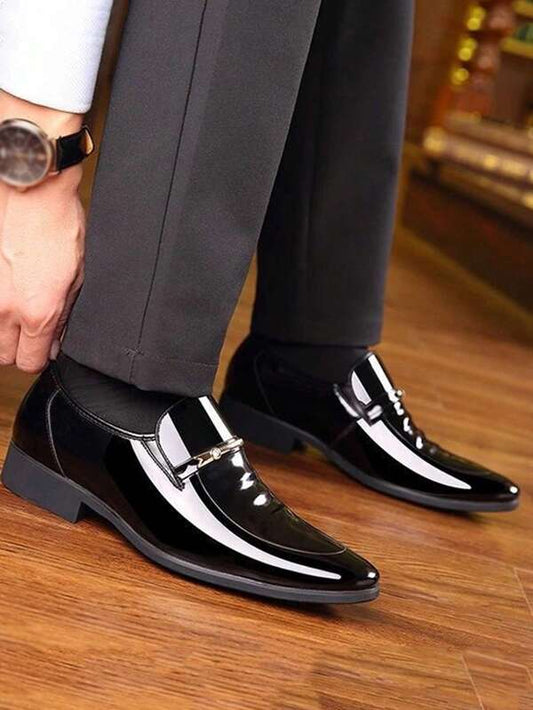 Business Dress Loafers For Men, Metal Decor Slip-on Dress Shoes
