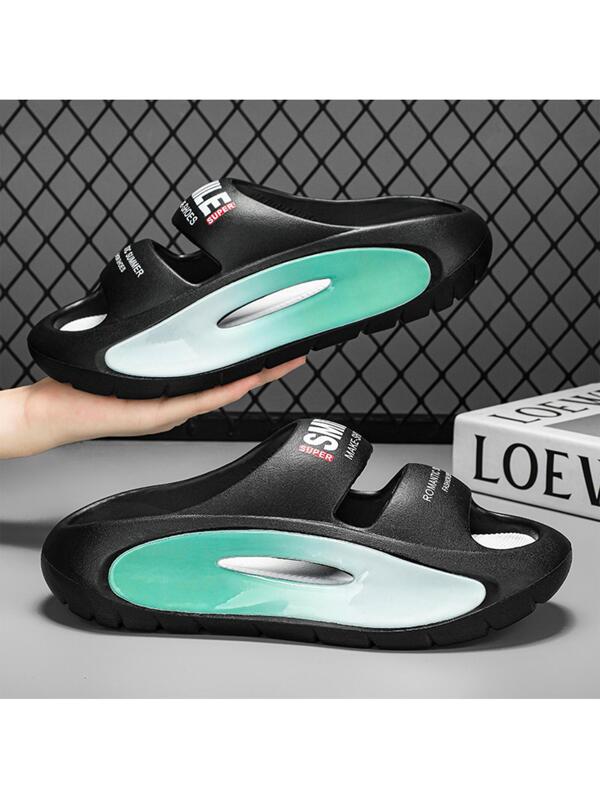 Men Letter Graphic Cut Out Design Slippers, Casual EVA Slides For Summer