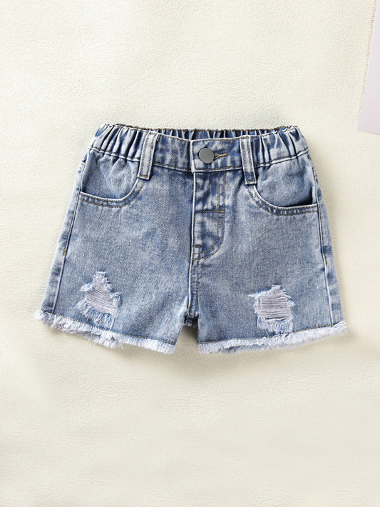 SHEIN Kids EVRYDAY Toddler Girls Ripped Raw Hem Denim Shorts