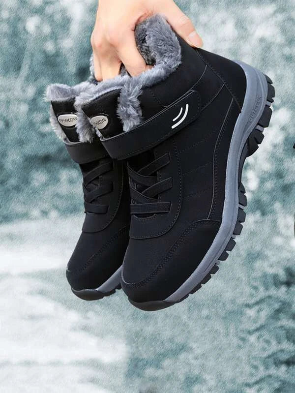 Men Letter Patch Decor Teddy Lined Snow Boots