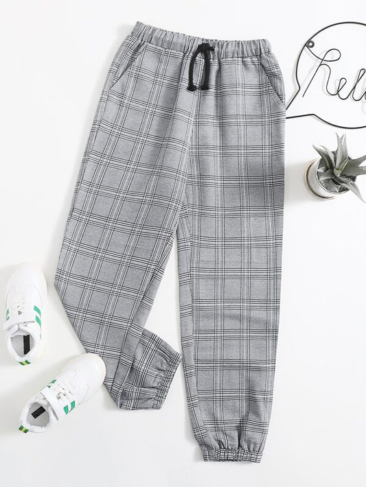 SHEIN Boys Slant Pocket Plaid Pants