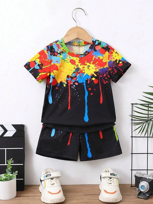 Toddler Boys Splash Ink Print Tee & Shorts