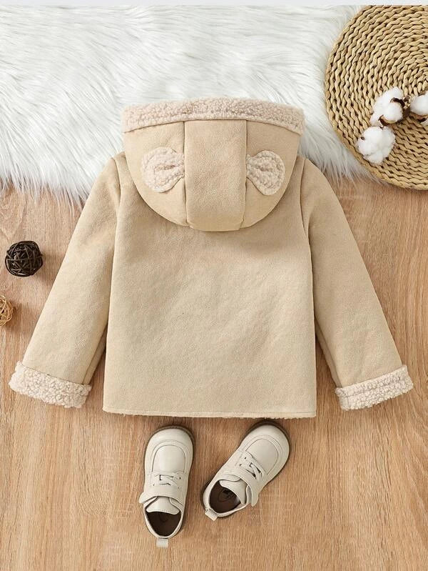 Toddler Girls Teddy Lined 3D Ears Design Hooded Coat