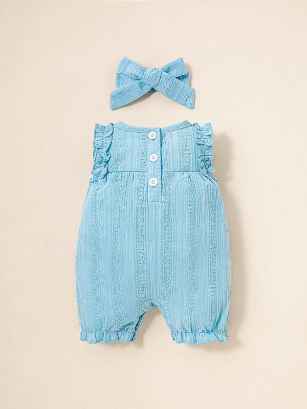 Newborn Baby Embroidery Ruffle Trim Romper & Headband