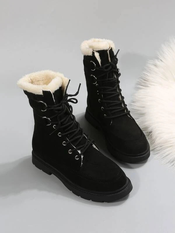 Women Thermal Lace-Up Front Thermal Lined Faux Suede Snow Boots