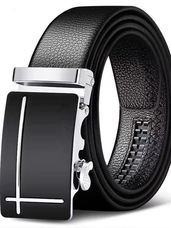 Men Litchi Embossed Automatic Buckle Belt