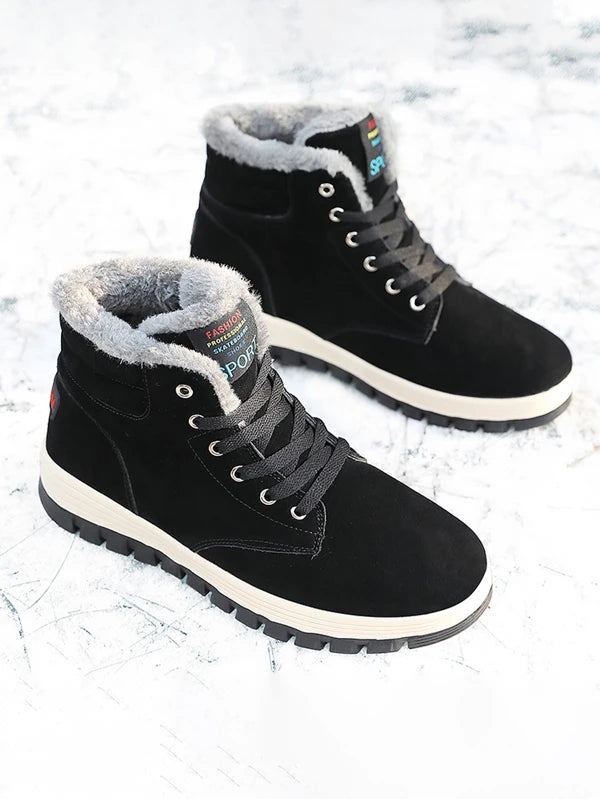 Men Lace-up Front Thermal Lined Snow Boots, Leisure Faux Suede Boots