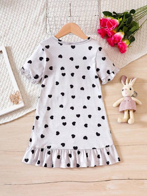 Toddler Girls Heart & Cartoon Graphic Ruffle Hem Nightdress