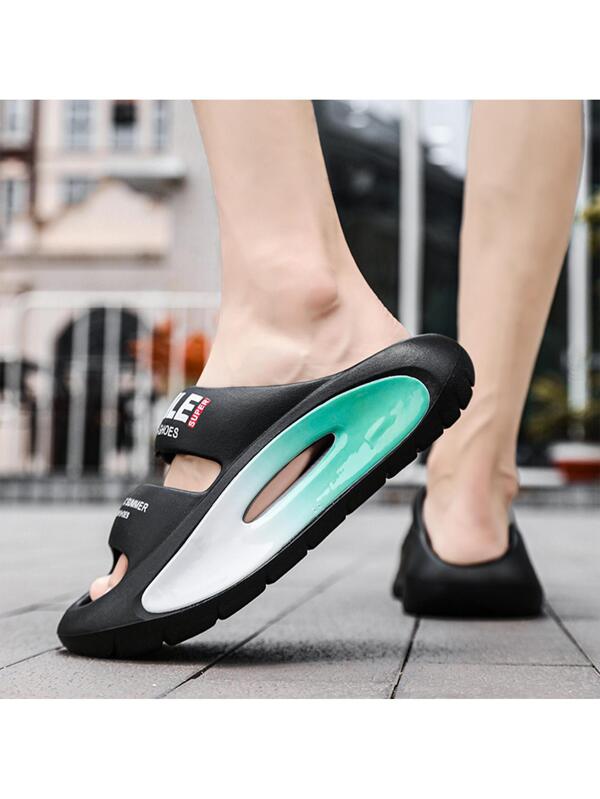 Men Letter Graphic Cut Out Design Slippers, Casual EVA Slides For Summer