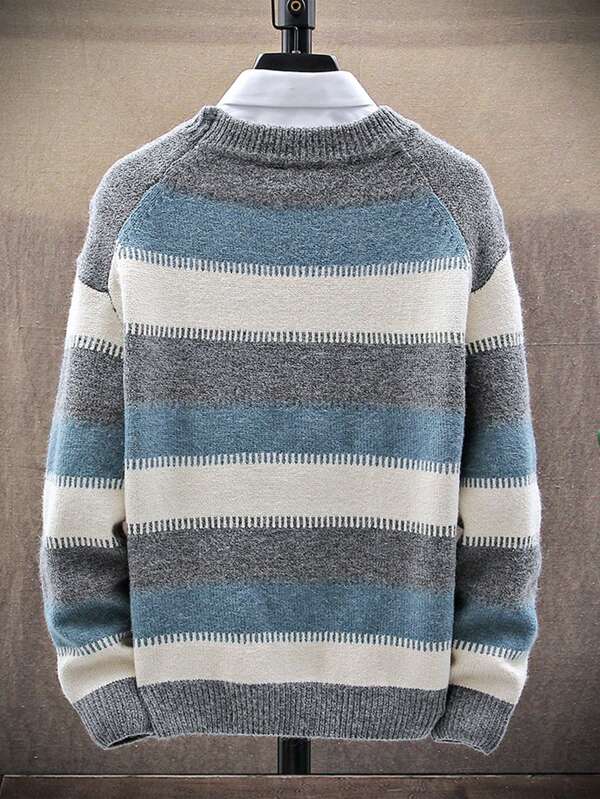 Men Striped Pattern Drop Shoulder Sweater Without Shirt