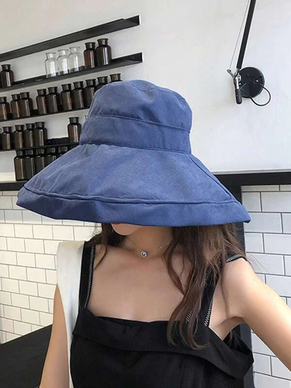 1pc Women Solid Wide Brim Casual Hat, For Outdoor