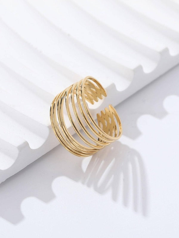 Bohemian Ring Hollow Vintage Stackable Ring Fashion Ring Gold Stainless Steel Fashionable Popular Jewelry Gift Party For Men