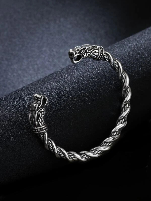 Men Chinese Dragon Design Cuff Bangle