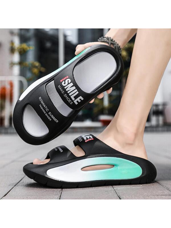 Men Letter Graphic Cut Out Design Slippers, Casual EVA Slides For Summer