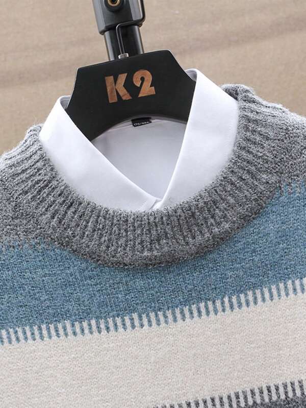 Men Striped Pattern Drop Shoulder Sweater Without Shirt