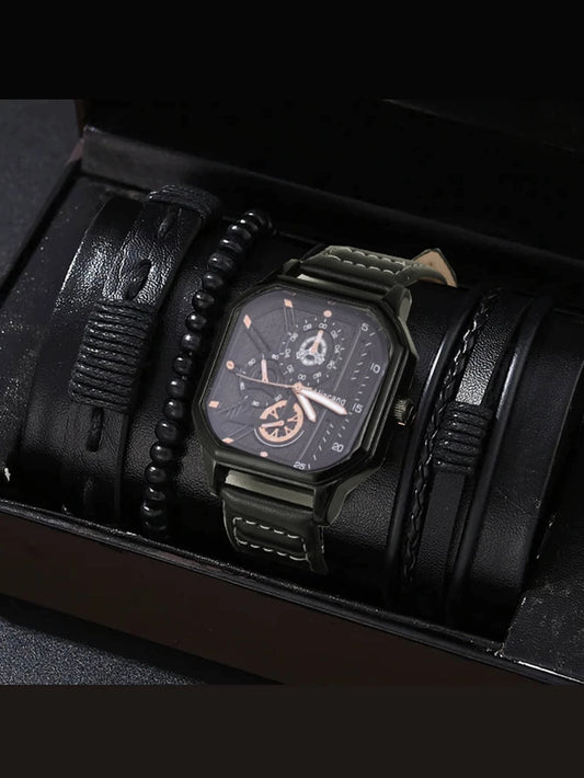 1pc Men Minimalist Quartz Watch & 3pcs Bracelet