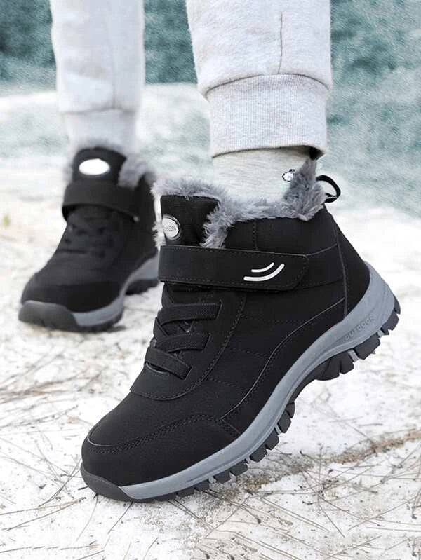 Men Letter Patch Decor Teddy Lined Snow Boots