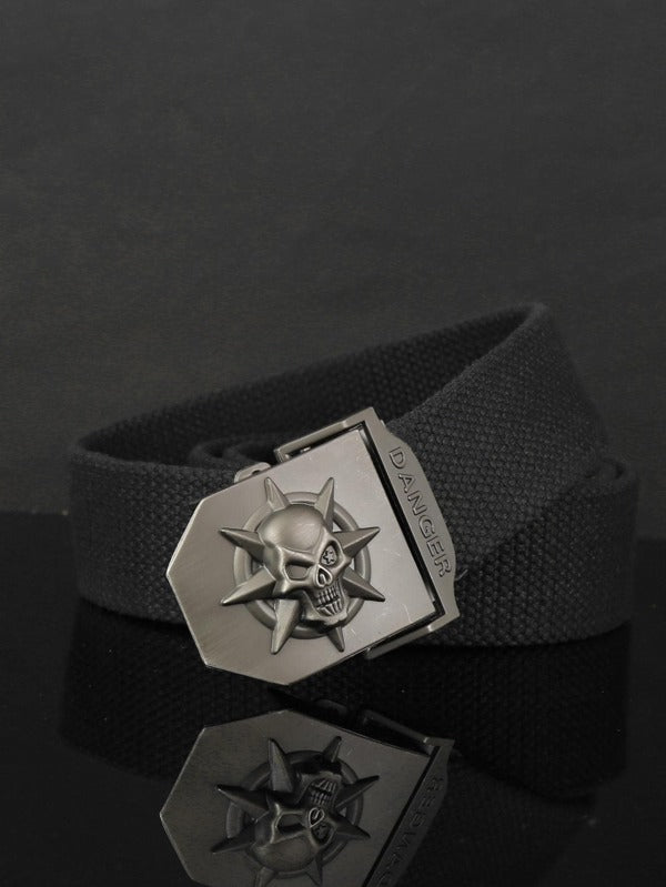 1pc Unisex Letter Detail Skull Decor Square Buckle Fashionable Tape Belt For Daily Decoration