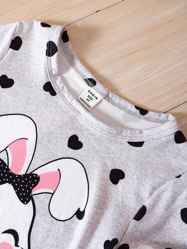 Toddler Girls Heart & Cartoon Graphic Ruffle Hem Nightdress