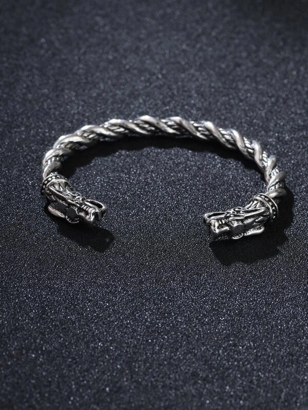 Men Chinese Dragon Design Cuff Bangle