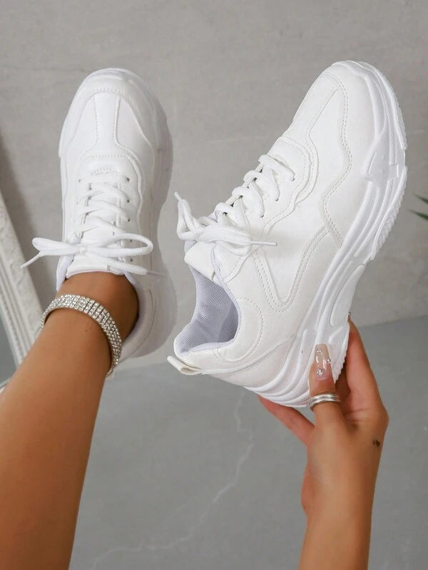 Women Minimalist Lace-up Front Chunky Sneakers, Sporty Sneakers