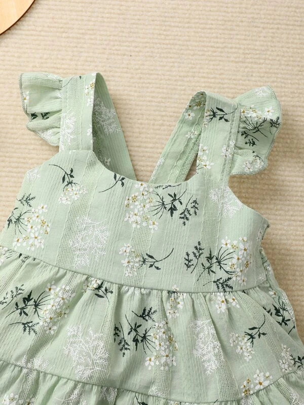 Baby Floral Ruffle Hem Cami Dress With Headband