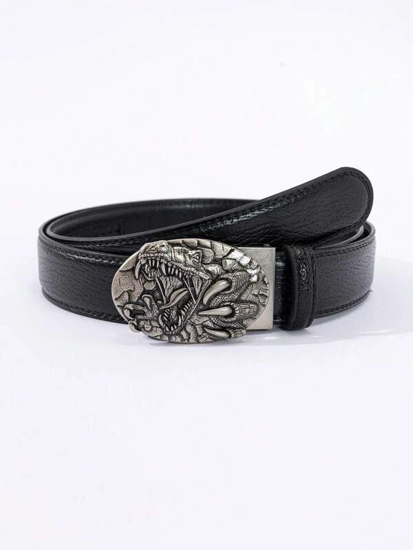 1pc Women Embossed Detail Dragon Decor Fashionable Geometric Buckle Belt For Daily Life