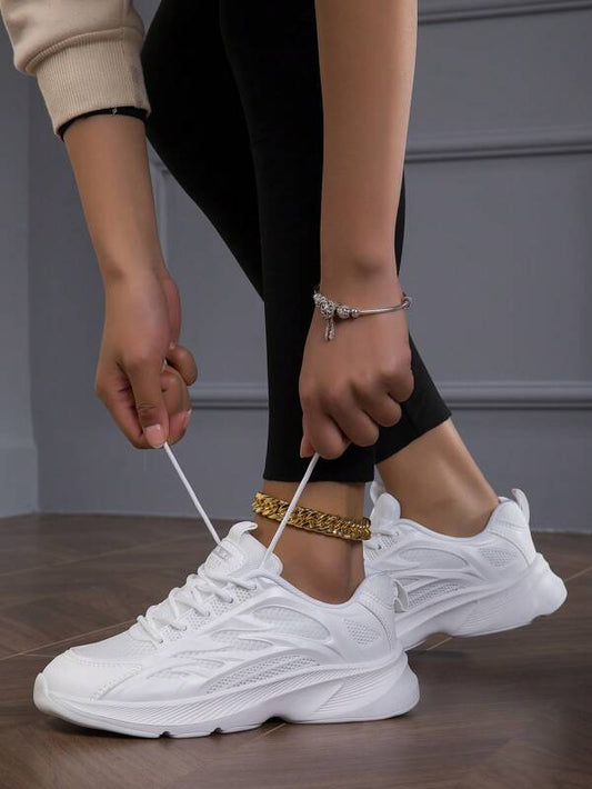 Women Minimalist Lace-up Front Chunky Sneakers, Sporty Outdoor Sneakers