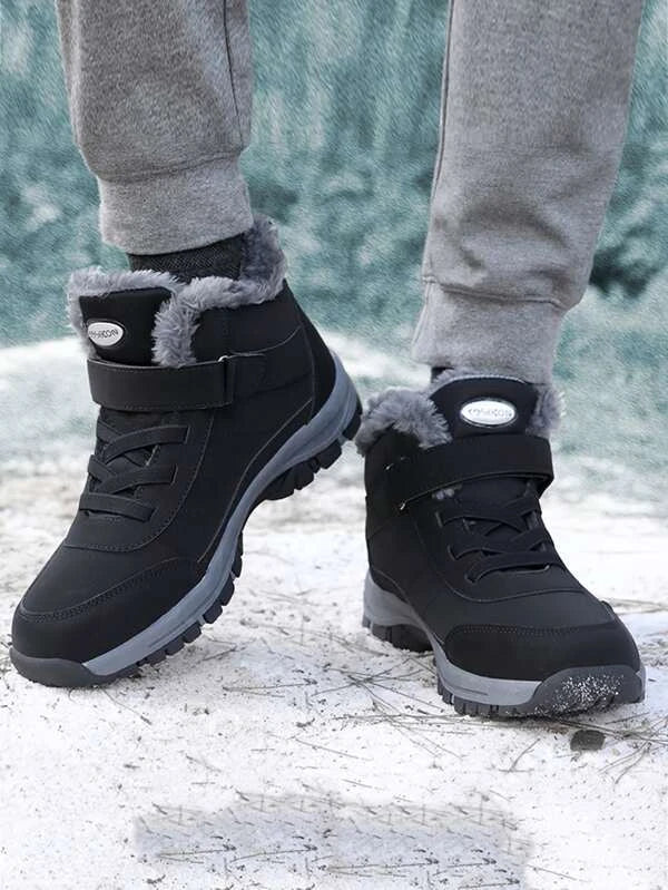 Men Letter Patch Decor Teddy Lined Snow Boots