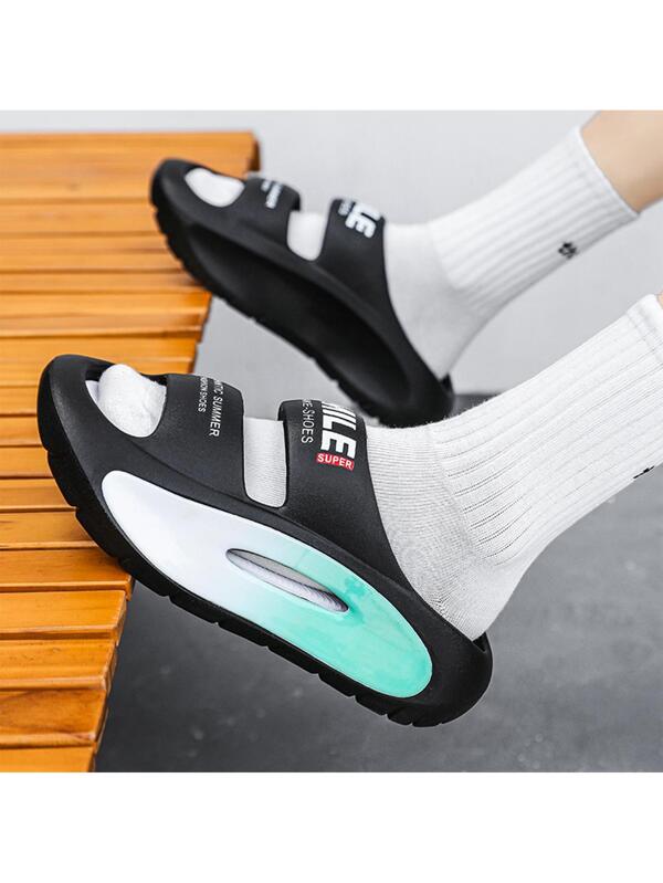 Men Letter Graphic Cut Out Design Slippers, Casual EVA Slides For Summer