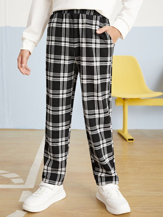 SHEIN Kids EVRYDAY Boys Plaid Print Slant Pocket Pants