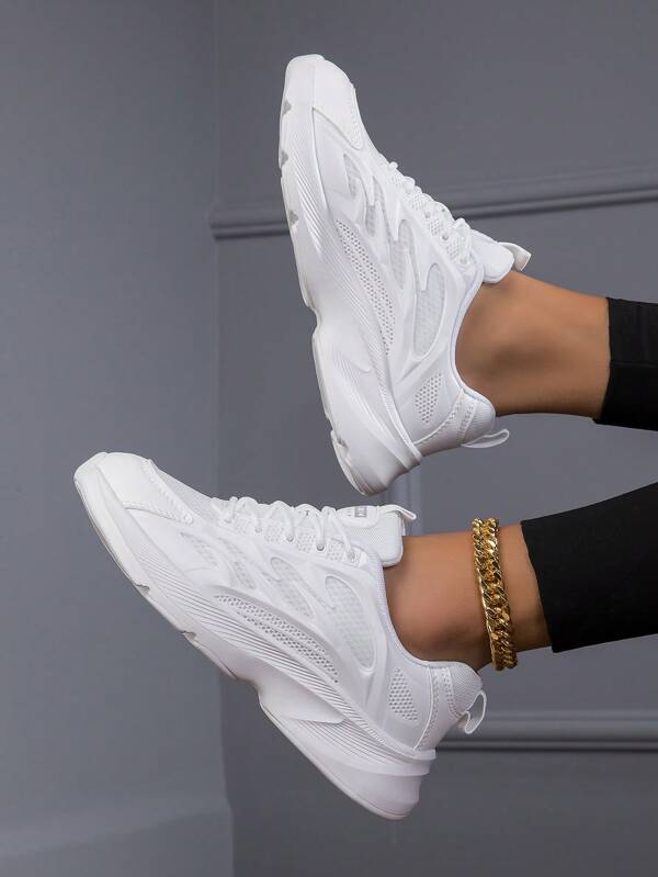 Women Minimalist Lace-up Front Chunky Sneakers, Sporty Outdoor Sneakers