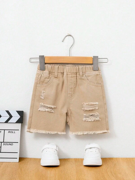 SHEIN Toddler Boys Ripped Raw Hem Denim Shorts