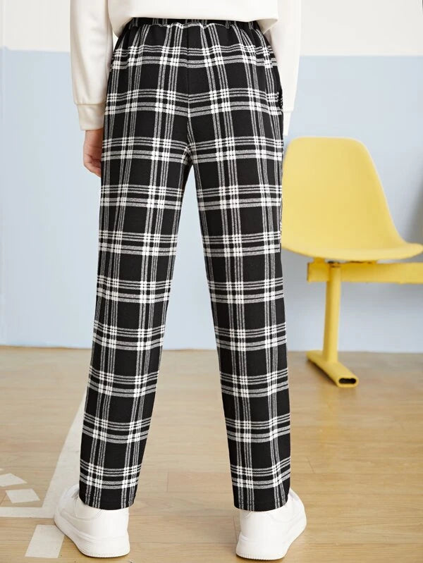 SHEIN Kids EVRYDAY Boys Plaid Print Slant Pocket Pants