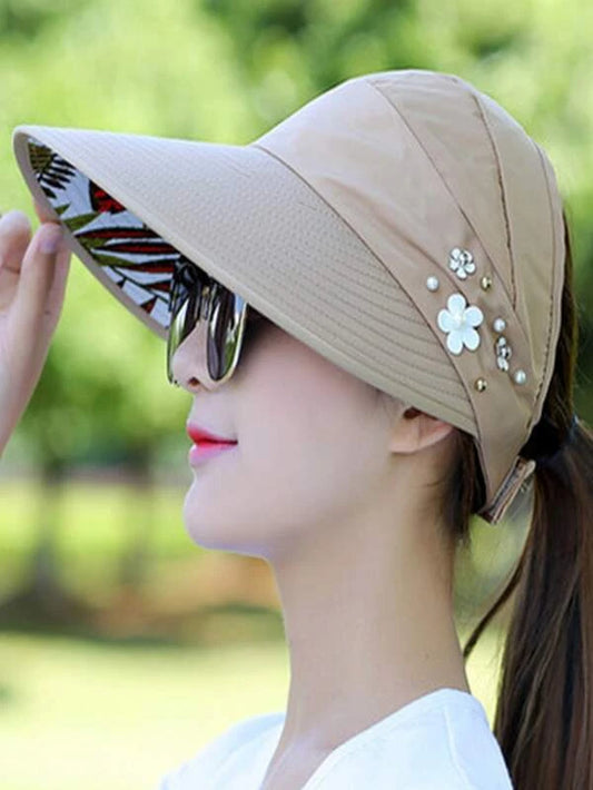 Faux Pearl & Flower Decor Baseball Cap