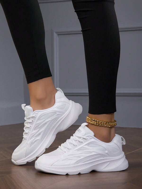 Women Minimalist Lace-up Front Chunky Sneakers, Sporty Outdoor Sneakers