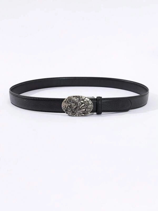 1pc Women Embossed Detail Dragon Decor Fashionable Geometric Buckle Belt For Daily Life