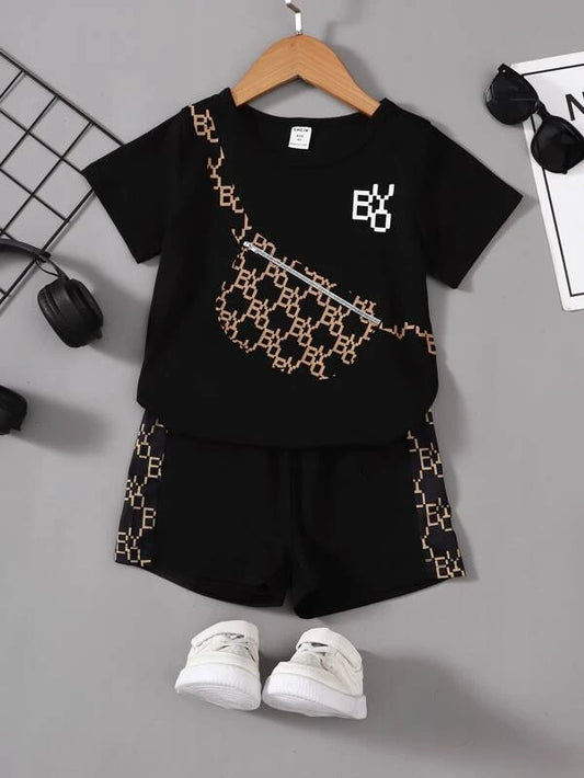 Toddler Boys Bag & Letter Graphic Tee & Shorts